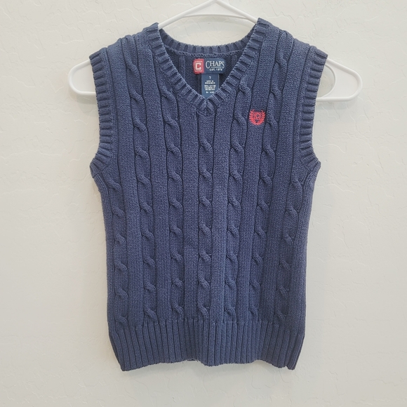 💕 CHAPS Navy Blue Sweater Vest Children's Size 7 - Picture 2 of 6